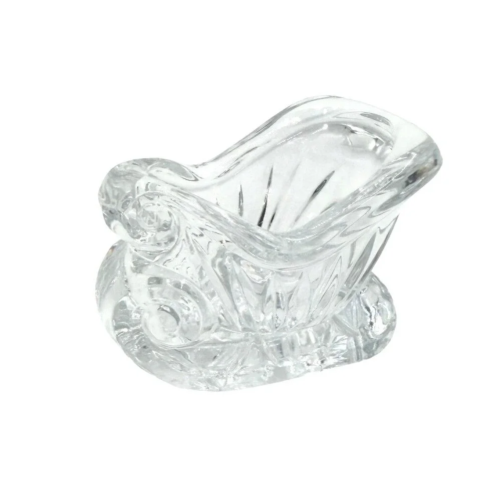 Vintage‎ Lead Crystal Clear Glass Sleigh Candle Holder Home Decor HEAVY
